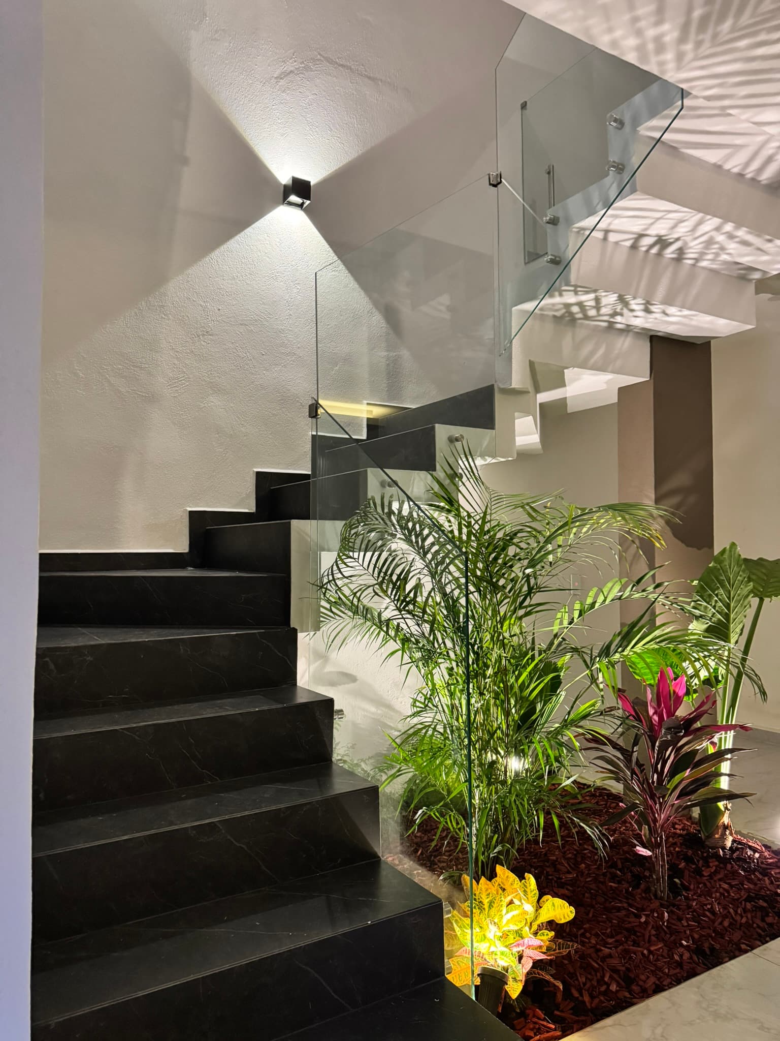 Escalera y vegetación interior